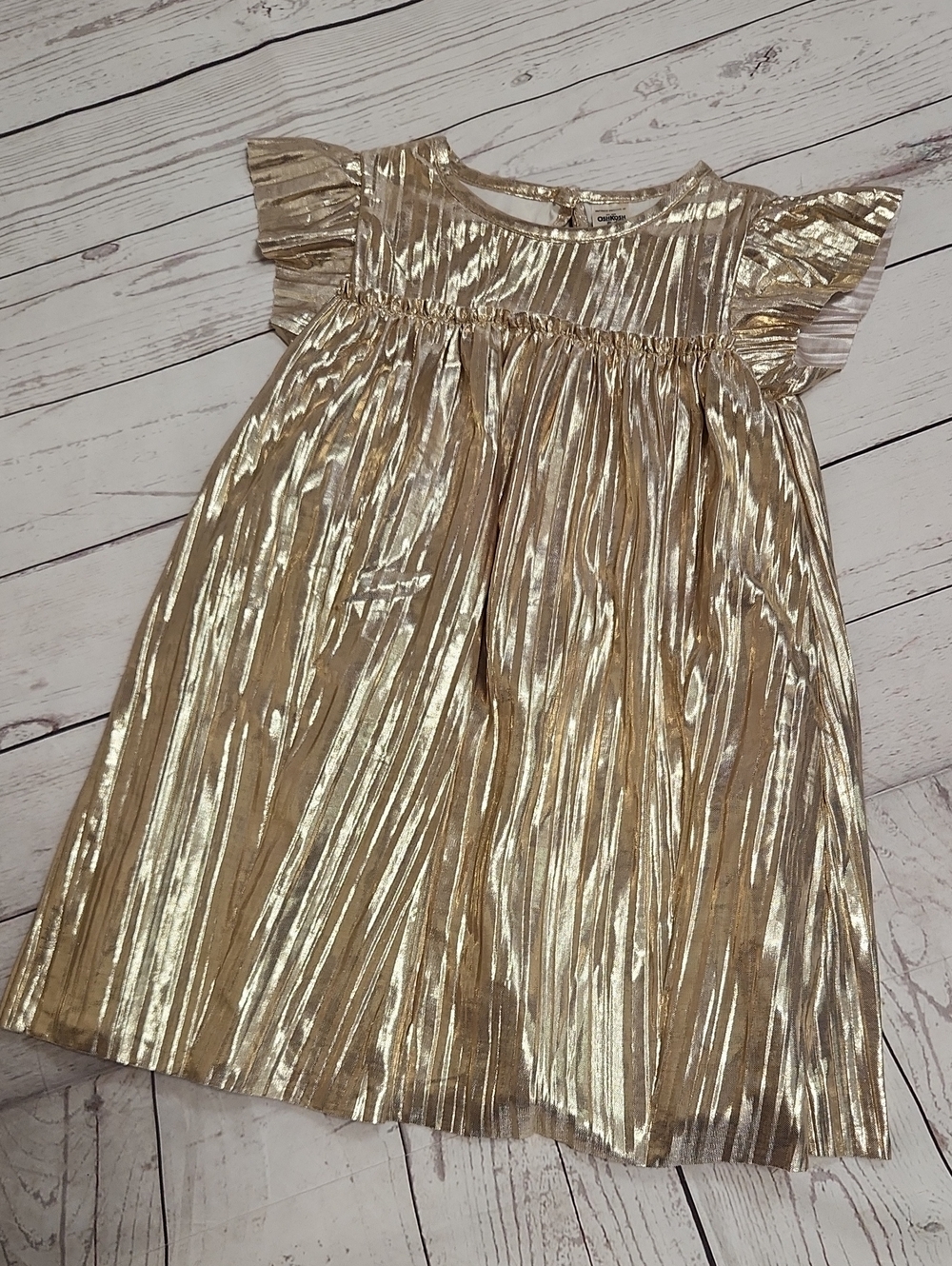 OshKosh B'gosh Metallic Gold Pleated Flutter Sleeve Dress
